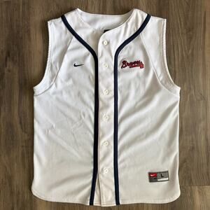 Vintage Nike Atlanta Braves Baseball Jersey Women's Size L White Sleeveless 90s